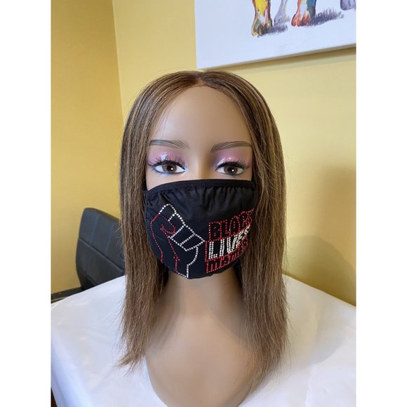 Black Lives Matter Red Rhinestone Bling Face Mask - Picture 7 of 10